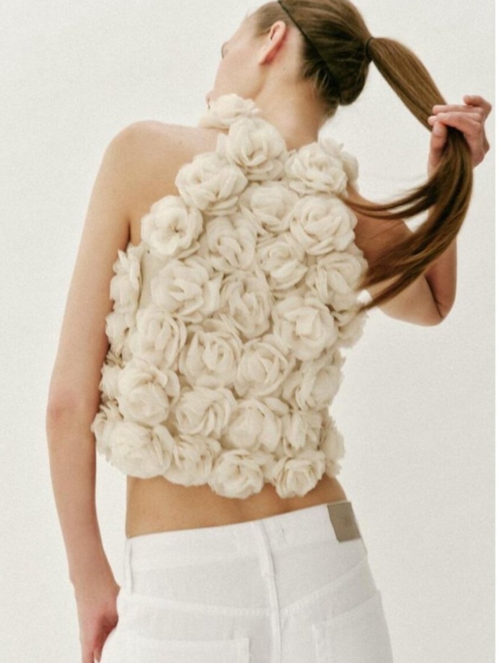 NWT Zara Floral Textured Knit Halter Top